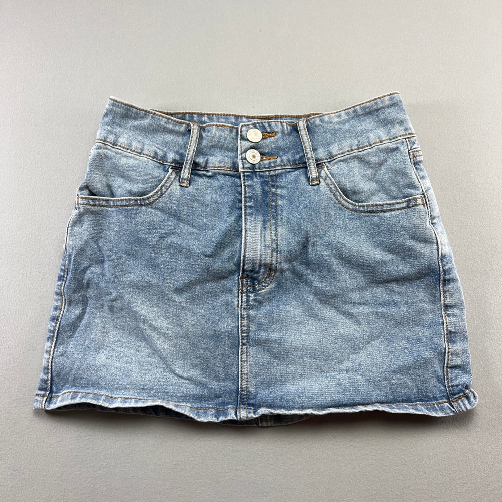 Project Rebel Denim Mini Skirt Womens M Blue Cotton Stretch Light Wash Classic
